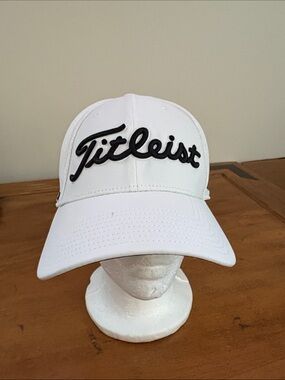 Titleist Foot Joy White Cap with Black Script Logo Size L/XL